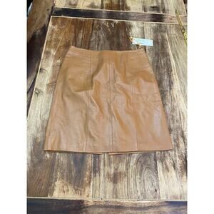 NWT Vakko Sport Brown Leather Mini Pencil Skirt Size 6